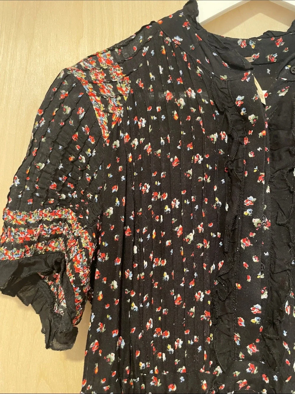 Free People Rare Feelings Black Maxi Dress with Red Floral Print